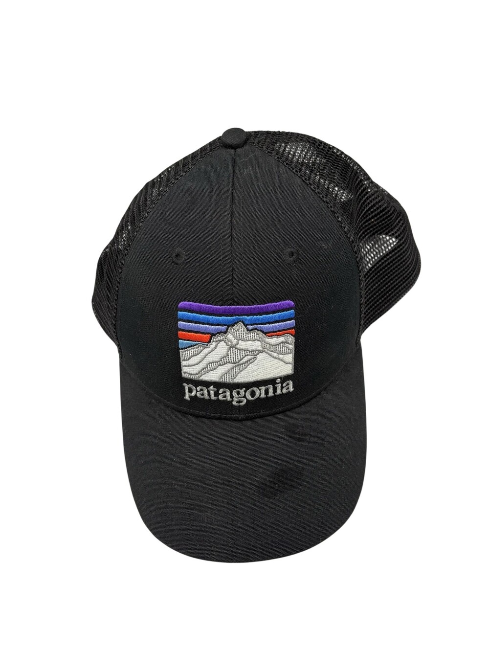 Patagonia Hat Cap Snap Back Mens One Size Black Mesh Trucker Mountain Logo